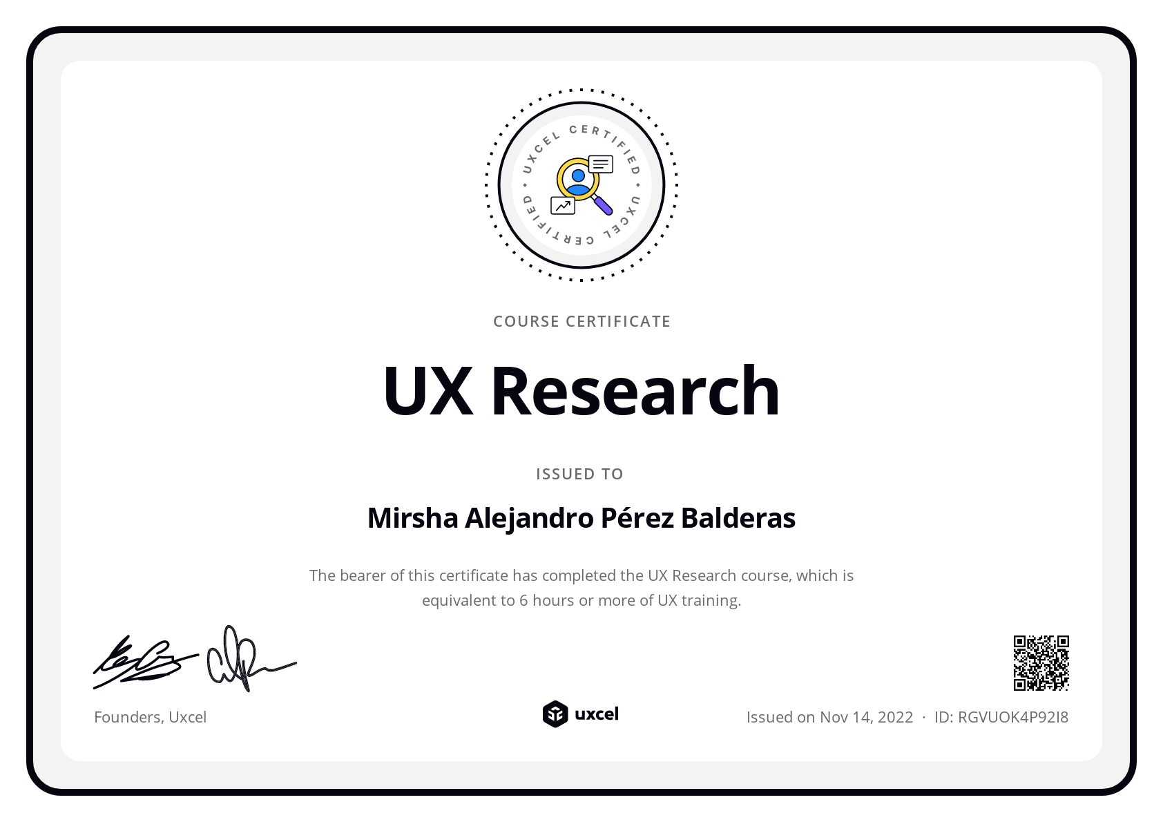 Mirsha Alejandro Pérez Balderas's certificate
